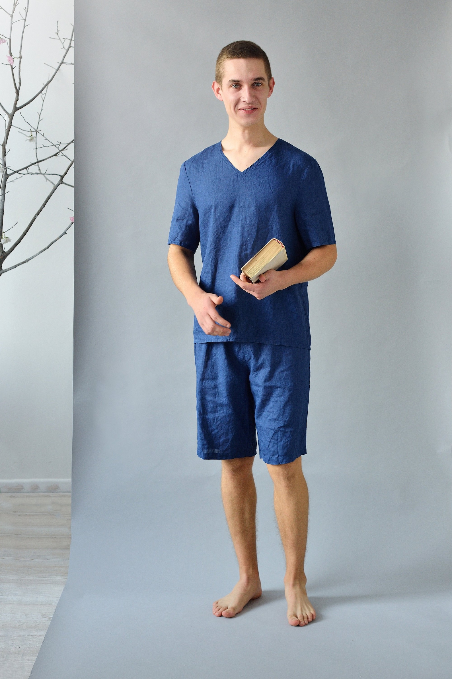 Linen Pajama Set Mens/ Shorts and Top Shortsleeve/ Flax Etsy