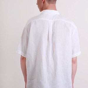 Linen White Shirt for Men/ Short Sleeve Casual Men Shirt with Buttons/ Summer Shirt/ Linen Clothing for Men image 4
