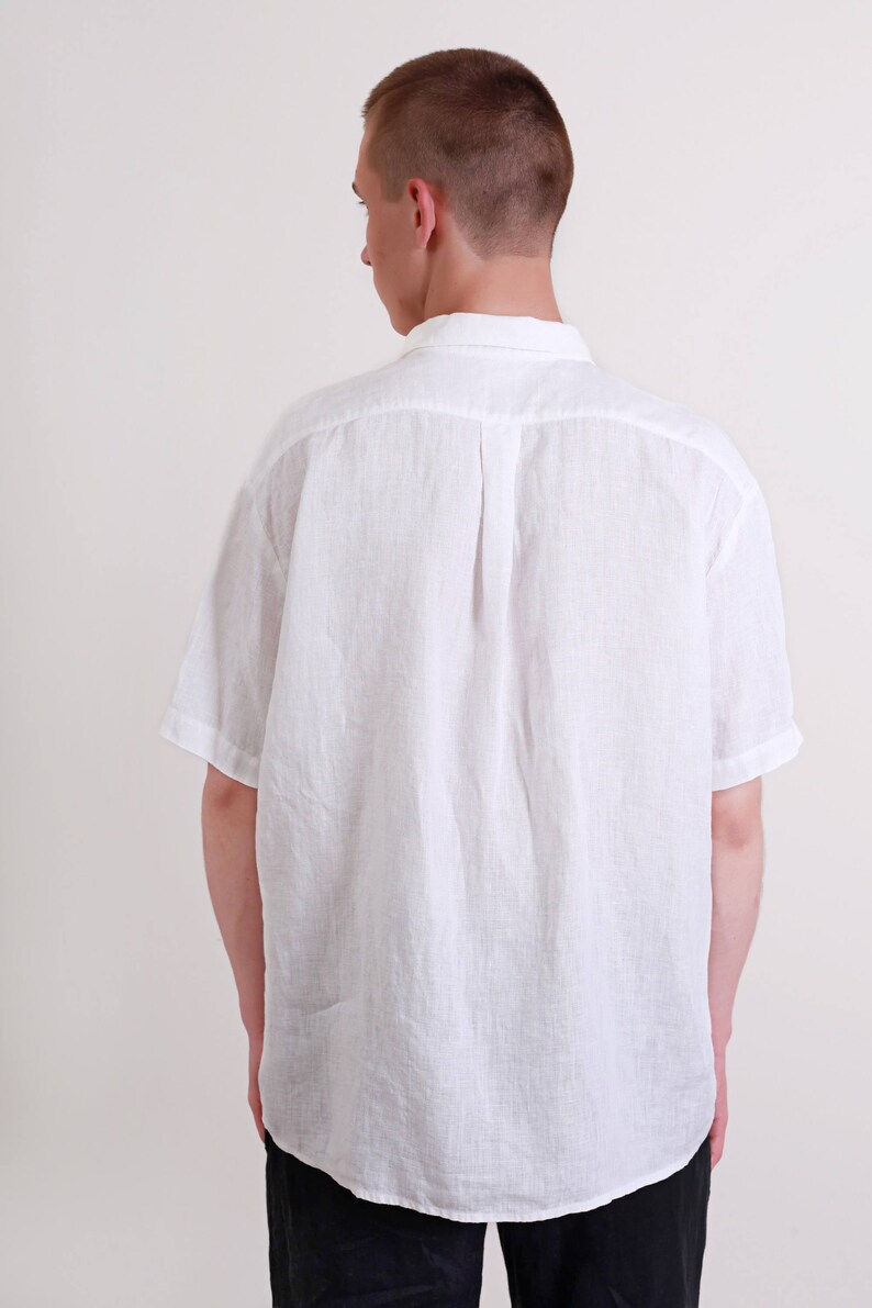 Linen White Shirt for Men/ Short Sleeve Casual Men Shirt with Buttons/ Summer Shirt/ Linen Clothing for Men image 4