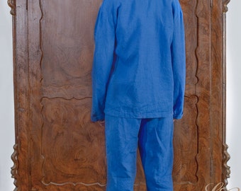 Linen Pajama Set For Men In Royal Blue /Linen Loungewear for Men/ Luxury Sleepwear / Linen Clothing for Men/ Gift for him