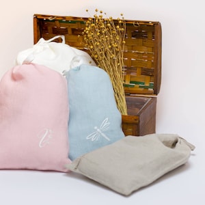 Linen Bag Monogrammed/  Linen Shoe bag personalized/ Flax Pack/ Linen Gift Bag Handembroidered/ Gift Wrap Linen/ home accessories