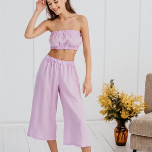 Linen wide cropped trouser Isabella in lilac