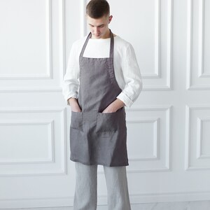 Linen Unisex Apron With Adjustable Straps. Washed Linen Apron for Cooking and Gardening. Linen Full Apron for Women and Men. Gift for Him image 4