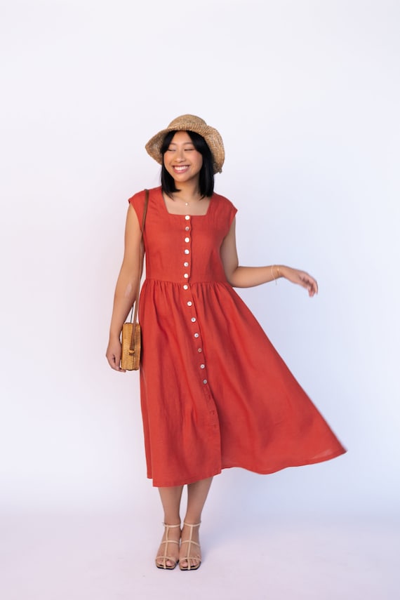 boho jane dress Linen Maxi Boho Dress JANE M / Terracotta