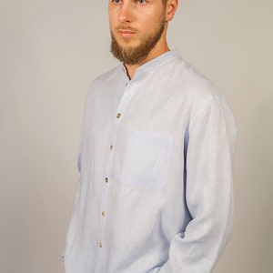 Linen shirt for men with stand and long sleeves