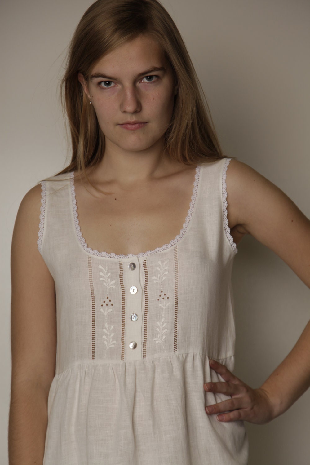 Linen White Gown RUTA/ Sleeveless Robe Linen/ Vintage Inspired Etsy