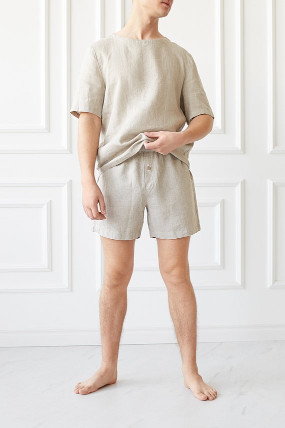 Cadeau pour lui Calecon en lin pour homme avec braguette ouverte et bouton Short de nuit en lin Calecons bio Boxer en lin Lin leger Etsy France