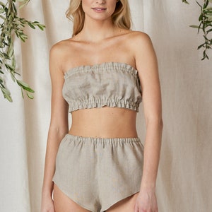 Linen natural lingerie set - bandeau and high knickers