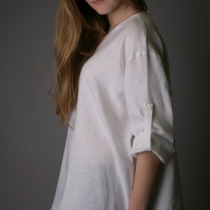 Linen Oversize Shirt HELEN with Long Sleeves/ Linen Loose Top/ Women Summer Shirt Linen/ Drop Shoulder Shirt image 3