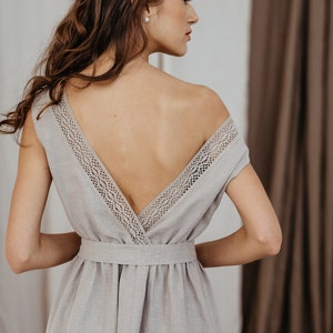 Linen bridesmaid dress with linen lace