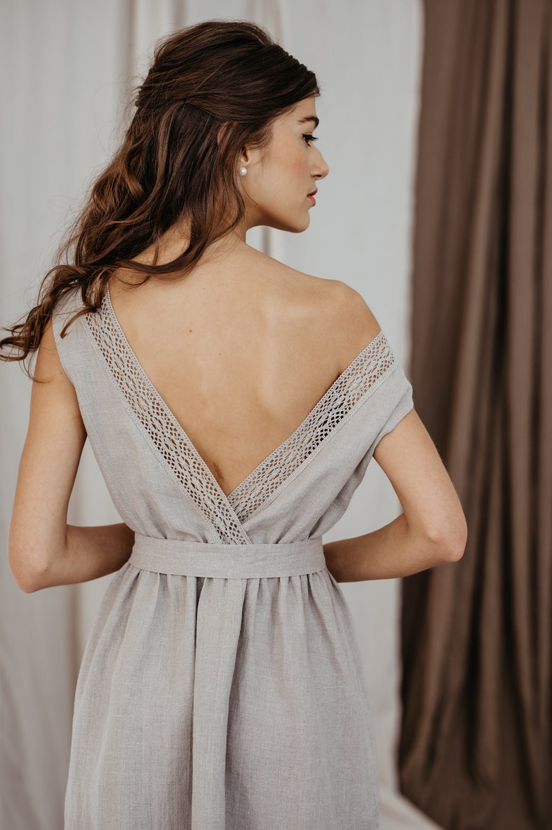 Linen bridesmaid dress with linen lace