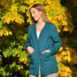 Linen Long Blazer DARIA/Loose Oversize Jacket/ Natural Linen Blazer/ Linen Outwear/ Casual Blazer/ Loose Fit Blazer/ Women Blazer
