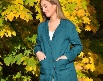 Linen Long Blazer DARIA/Loose Oversize Jacket/ Natural Linen Blazer/ Linen Outwear/ Casual Blazer/ Loose Fit Blazer
