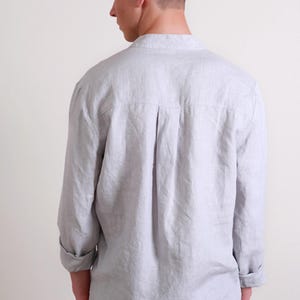 Camisa de lino para hombre ADAM – Camisa informal de cuello mandarín – Top de lino de manga larga imagen 11