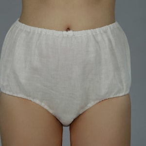 Linen panties/knickers of high rise in white