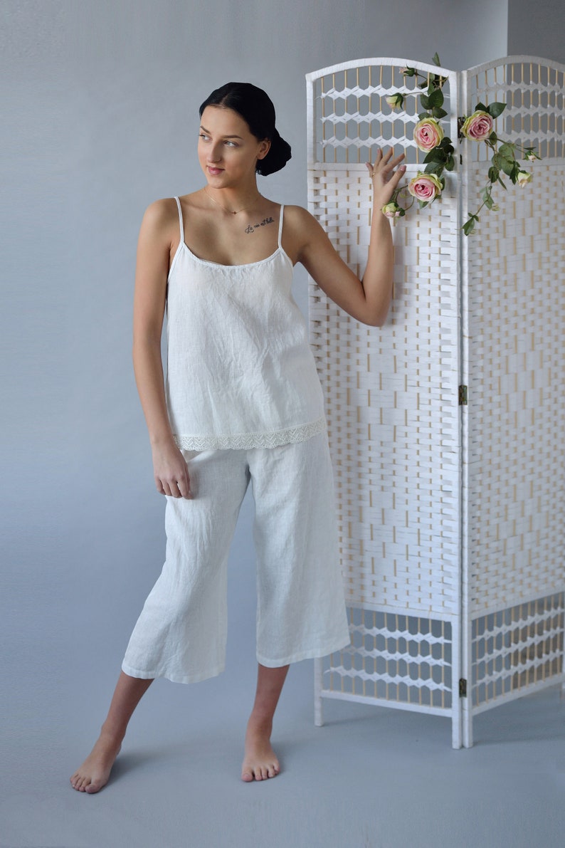 White linen organic pajama Isabella laced