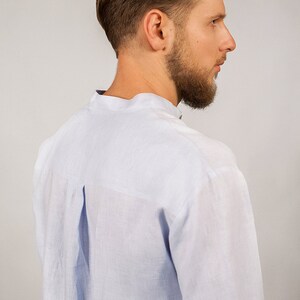 Linen loose straight fit shirt for men in pale blue