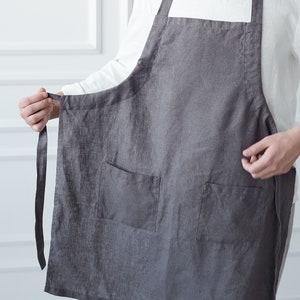 Linen Unisex Apron With Adjustable Straps. Washed Linen Apron for Cooking and Gardening. Linen Full Apron for Women and Men. Gift for Him image 6