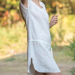 Linen Tunic Gown EDEN with Drawstringed waist/ Linen Dress Sleeveless/ Linen Tank image 2