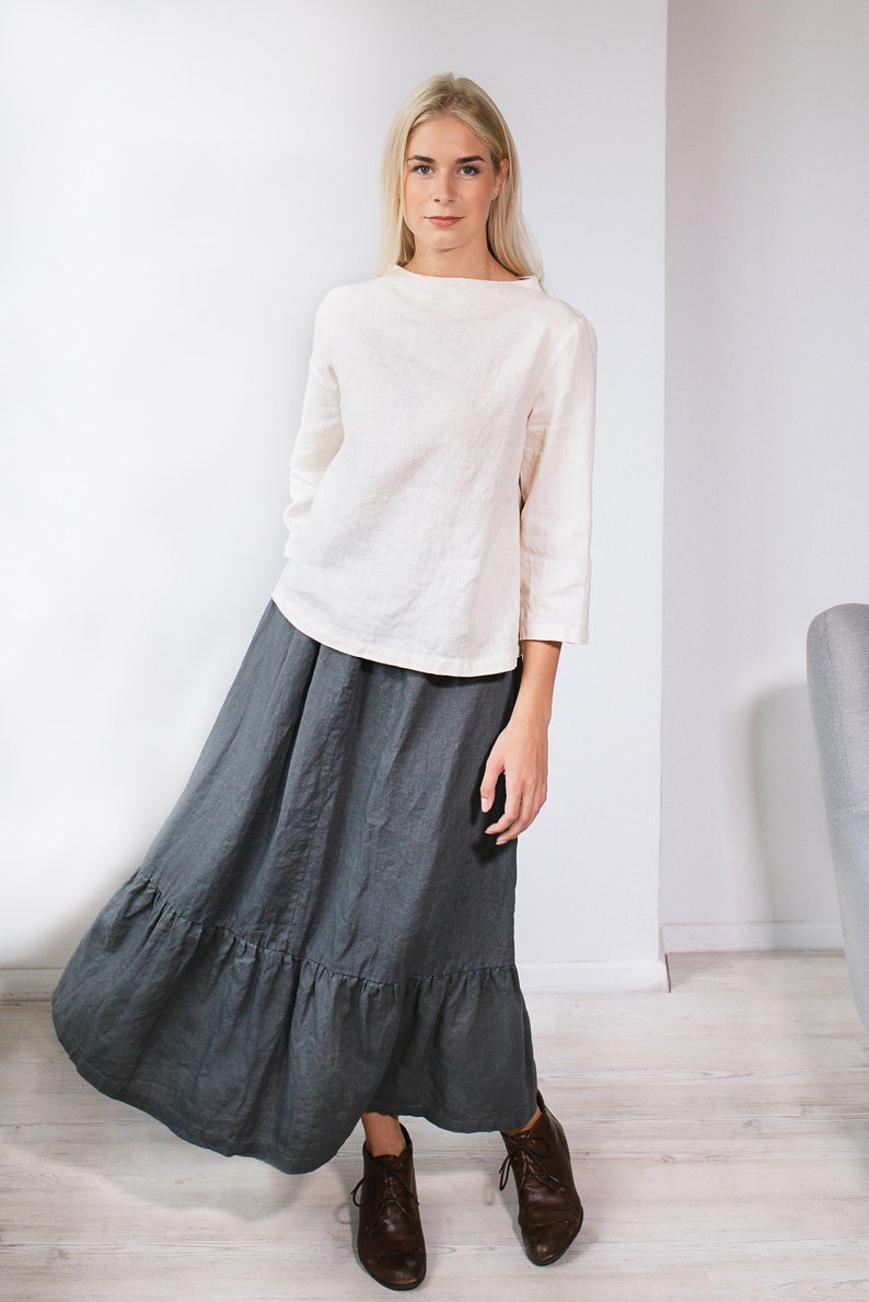 Linen Skirt Peasant With bottom Frill/ Boho Skirt Natural | Etsy