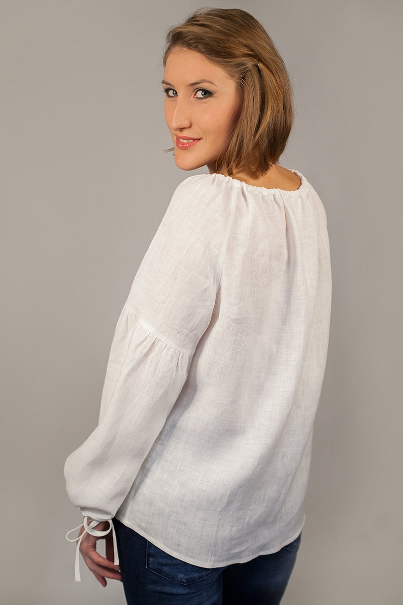Linen White Peasant Blouse for Woman/ Linen Oversize Blouse/ Etsy