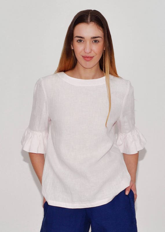 Linen Blouse DIANA Fashionable/ Flax Blouse With Frill - Etsy