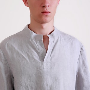 Camisa de lino para hombre ADAM – Camisa informal de cuello mandarín – Top de lino de manga larga imagen 10