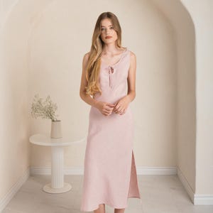 Long Linen Night Dress DEW/ Linen Gown Christmas Gift/ Wedding Gown/ Luxurious Honeymoon Lingerie/ 100% Linen Sleepwear/ Vintage Linen Slip