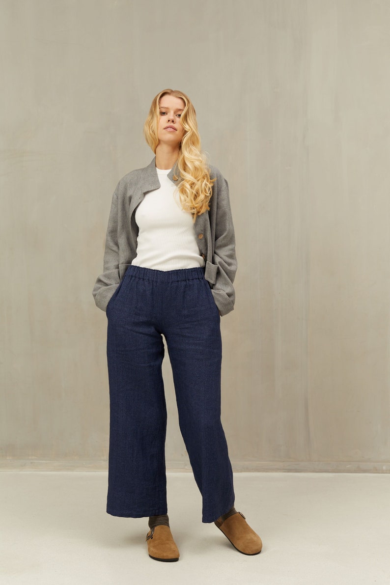 EDNA Warm Pants in Linen Wool Ankle Length Women's. Wide Leg Linen Trouser. Comfortable Wool Pants. Elegant Palazzo Pants. Capsule Wardrobe image 1