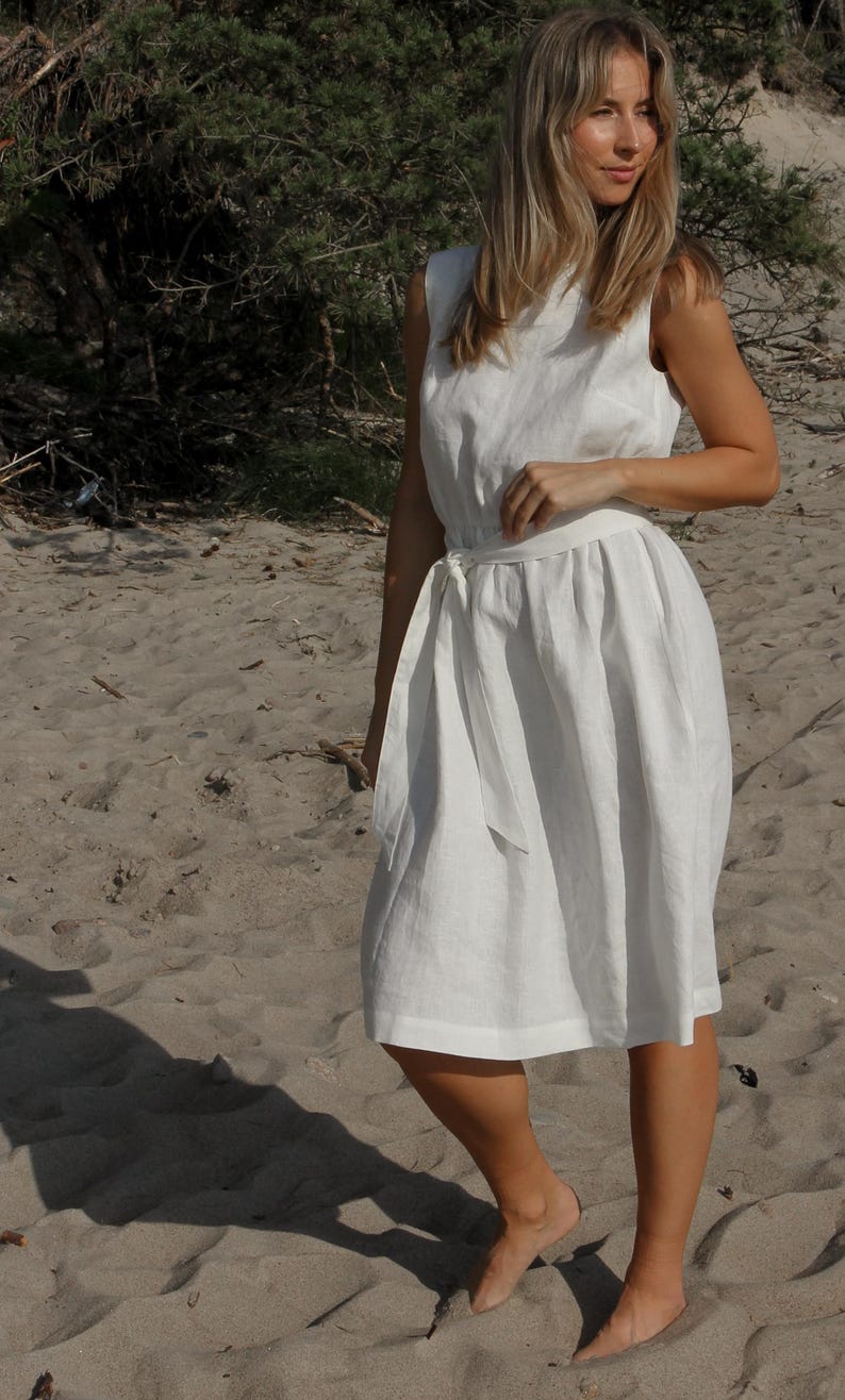 Natural Linen Dress MILA with Lace Back / Pure Linen Dress in Undyed Flax image 10
