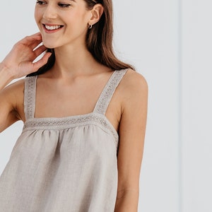 Natural night dress River with laced straps