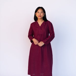 Linen natural dress Laura in marsala color