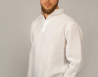 Linen Shirt For Men/ Flax Men's Shirt/ Casual Style Men's Shirt/ Longsleeve Shirt for Men/ Men's Shirt in White Color Linen