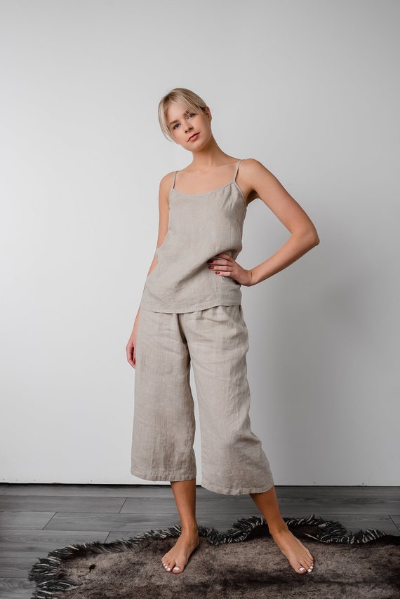 Linen Pajama Set Isabella for Women Linen Cami With Adjustable Straps and Cropped Length Pants Nightwear and Lingerie Eco Friendly Etsy Canada