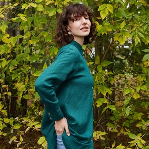 Linen oversize shirt collared and long sleeves for women