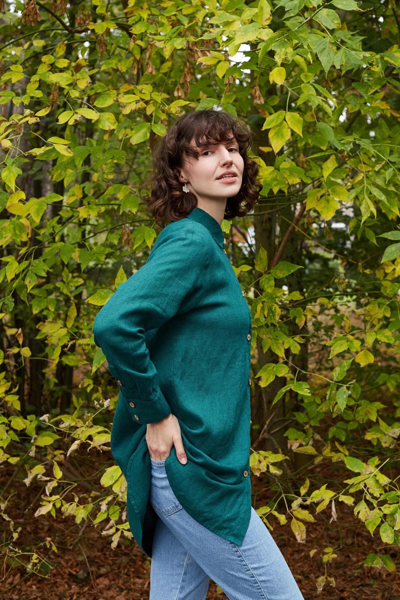 Linen oversize shirt collared and long sleeves for women