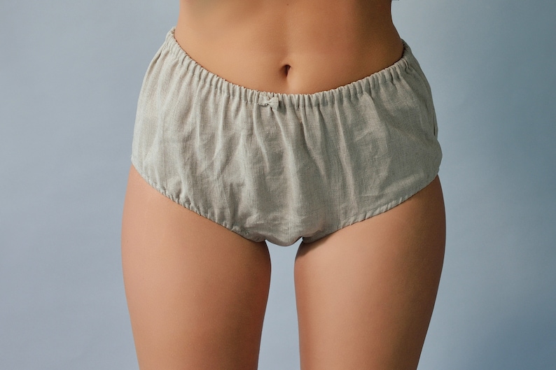 Linen natural panties/knickers of high rise