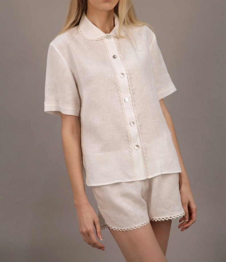 Linen Pajama Set For Women/ Linen Pajama Top Shortsleeved/ Etsy