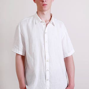 Linen White Shirt for Men/ Short Sleeve Casual Men Shirt with Buttons/ Summer Shirt/ Linen Clothing for Men image 2