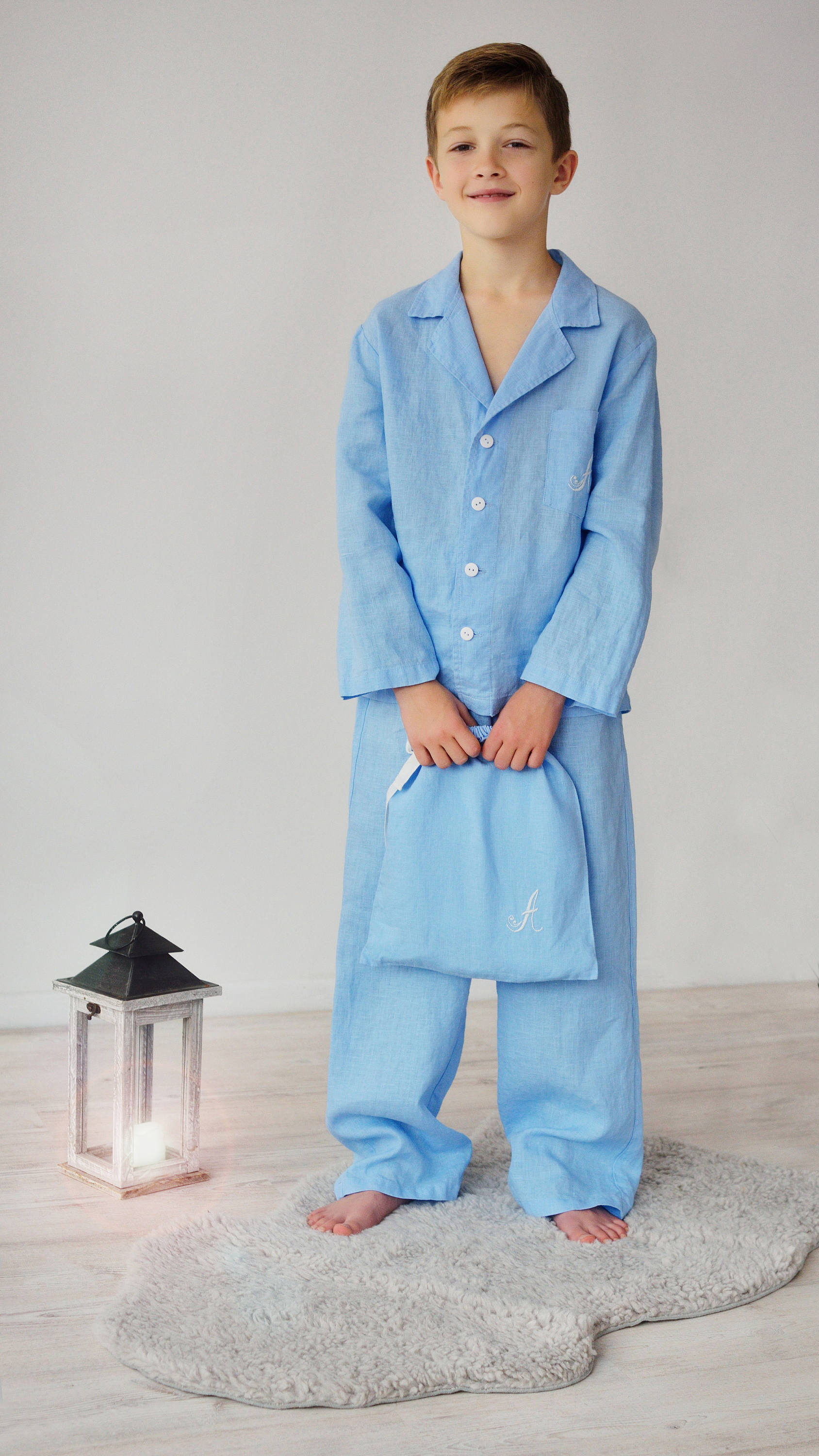 ropa de noche de lujo para niños Ropa Ropa para niño Pijamas y batas Pijamas Lino Pajama Set para niño 6-14 años pajama clásico para adolescentes lino Pajama Boys 