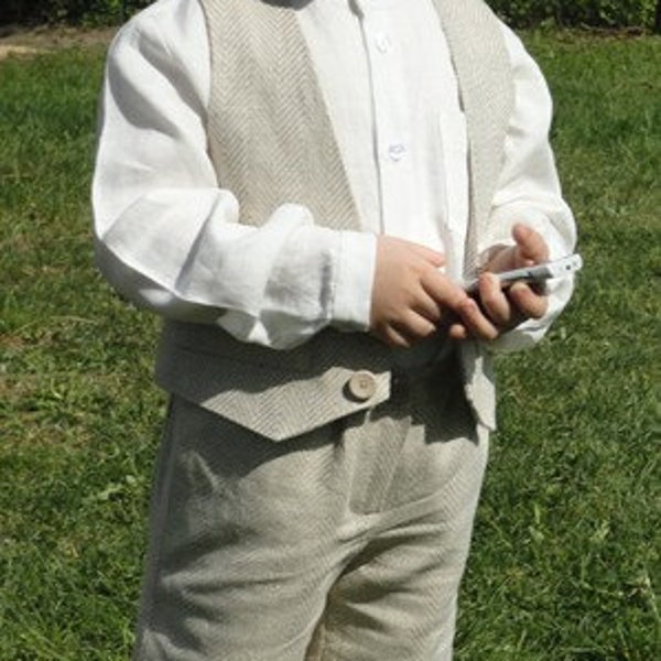 SAMPLE SALE  - 40% /Size 2-3 years boy/ Linen set for boy  cropped trouser and vest/ Flax suit for boy in herringbone linen/ Ringbearer suit