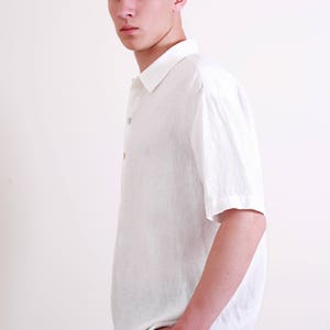 Linen White Shirt for Men/ Short Sleeve Casual Men Shirt with Buttons/ Summer Shirt/ Linen Clothing for Men image 3