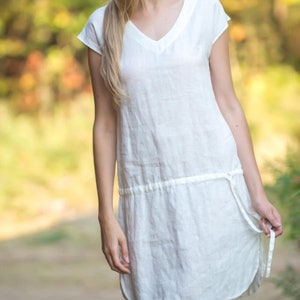 Linen Tunic Gown EDEN with Drawstringed waist/ Linen Dress Sleeveless/ Linen Tank image 3