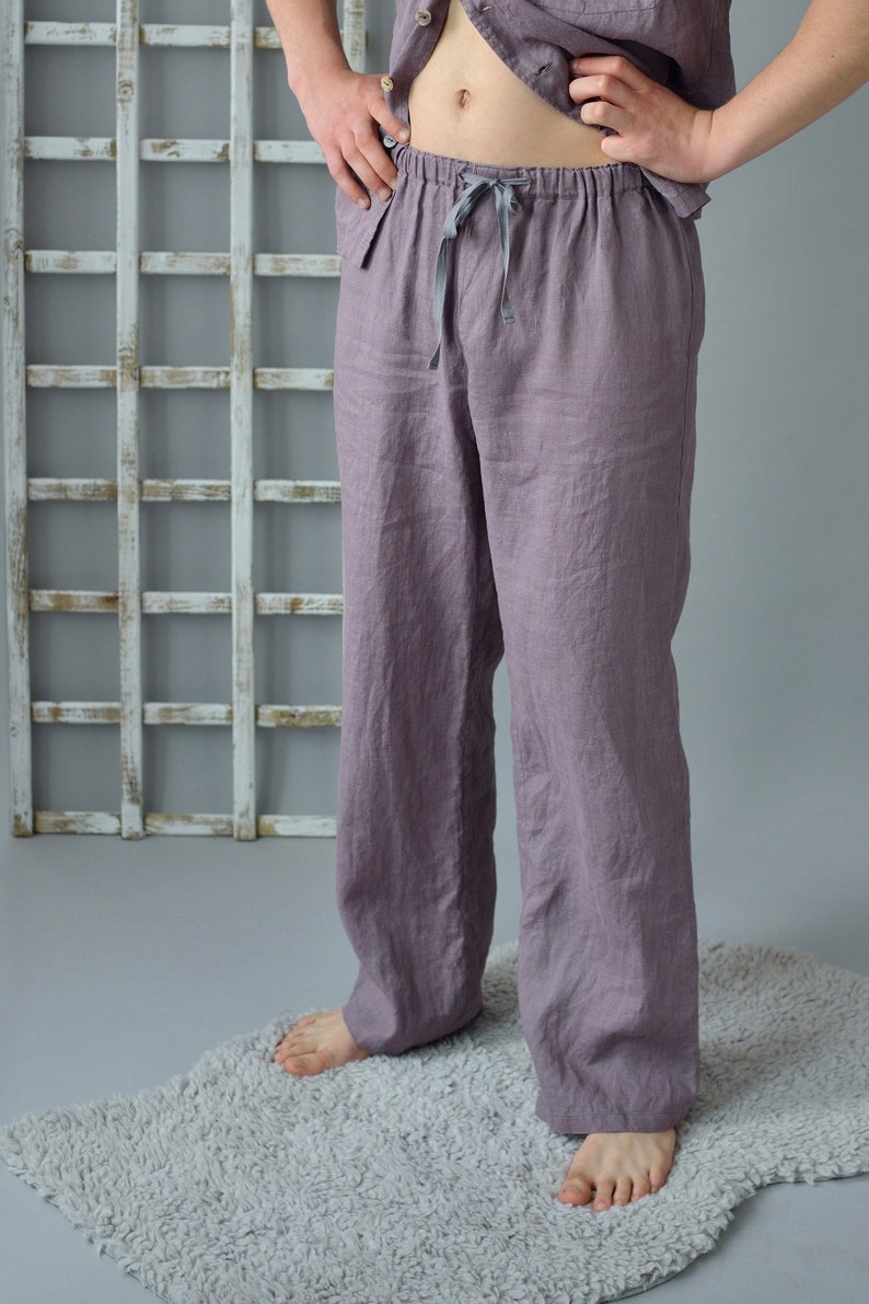 Linen pajama pants for men with open fly