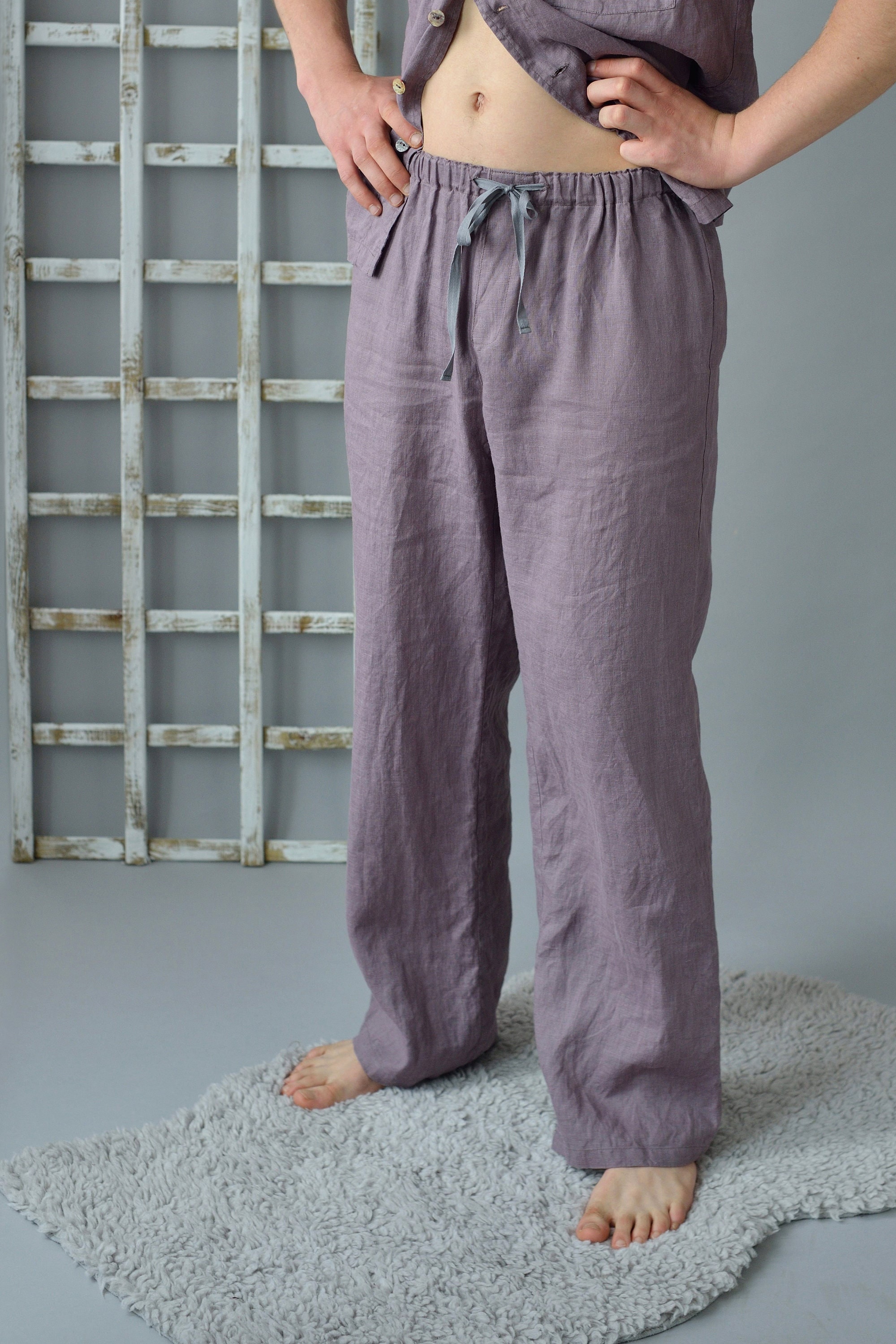 Hommes Pyjama Vêtement D'Intérieur Pantalon Lacet Desseré