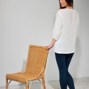 Linen sustainable shirt for women with handwork in white