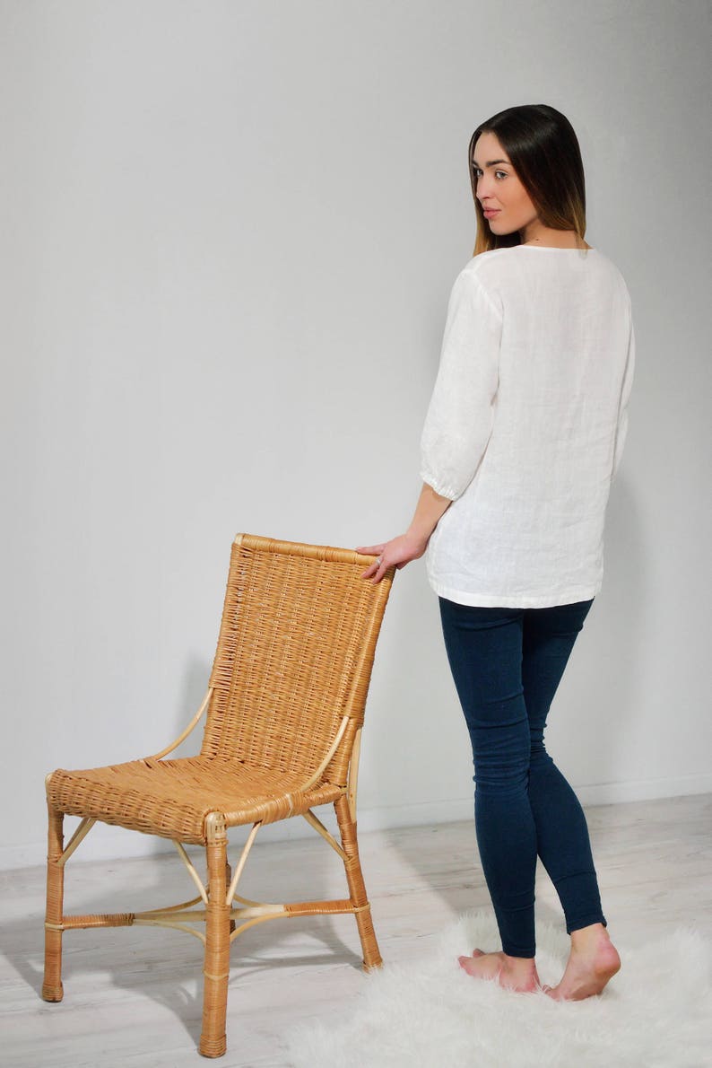 Linen sustainable shirt for women with handwork in white