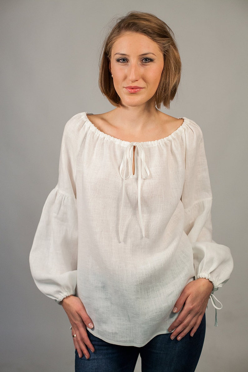 Linen White Peasant Blouse for Woman/ Linen Oversize Blouse/ Etsy