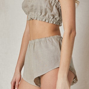 Linen sustainable lingerie set lace in natural flax