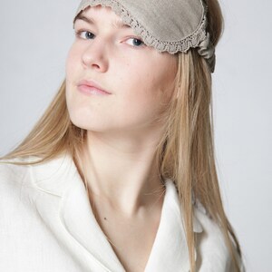 Linen natural sleep eyemask with linen lace